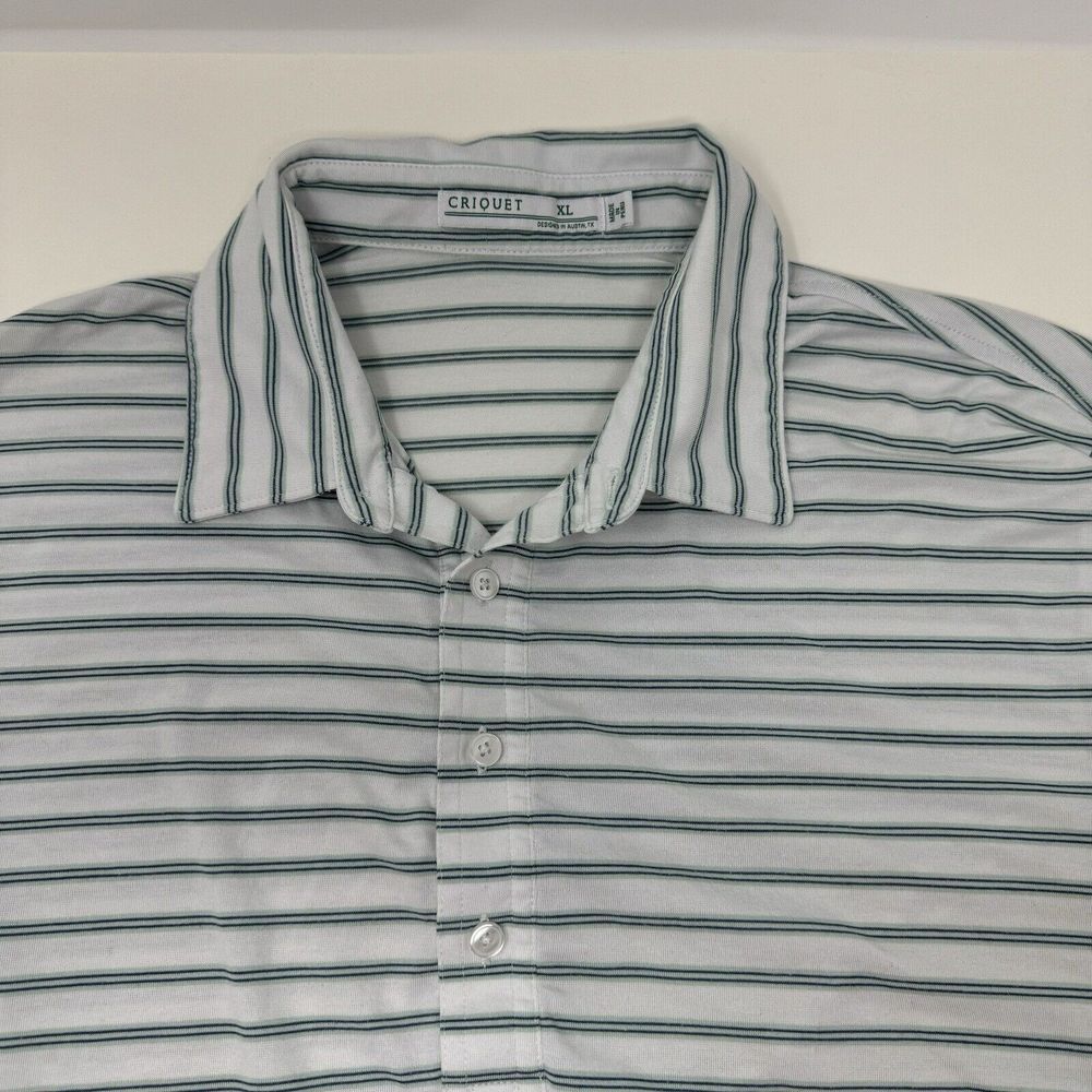 Criquet Men's XL Green White Striped Shirt Sleeve Polo Golf Shirt